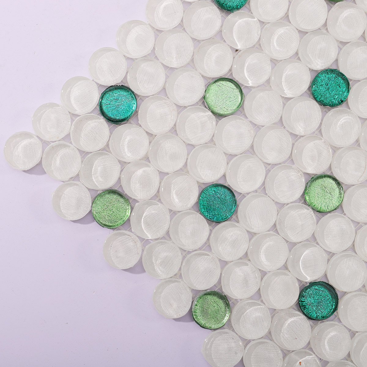 White Mix Green Penny Round Glossy Glass Mosaic Tiles