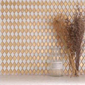Gold&White Checkerboard Diamond Glass Mosaic Tiles
