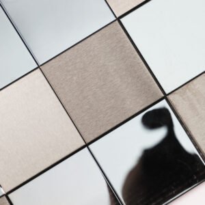 Mosaikfliesen aus Edelstahl – Schwarz, Quadrate, 3D-Struktur