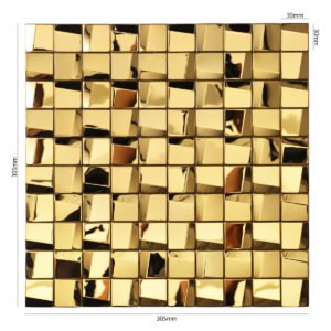 Mosaico de acero inoxidable – dorado, cuadrado, 3D, brillante