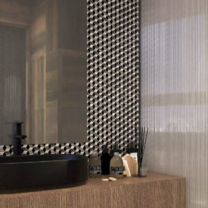 Mosaïque en verre – noir / argenté, hexagonal, en losange