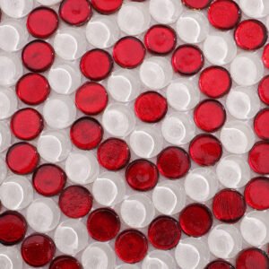 Glasmosaikfliesen – Weiß / Rot, kleine Rundformen, Sechsecke, Rundformen