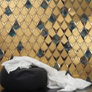 Gold Diamond Stainless Steel and Textured Glass Mosaic Tiles