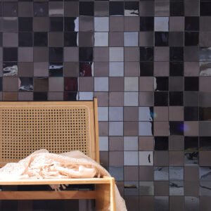 Mosaikfliesen aus Edelstahl – Schwarz, Quadrate, 3D-Struktur