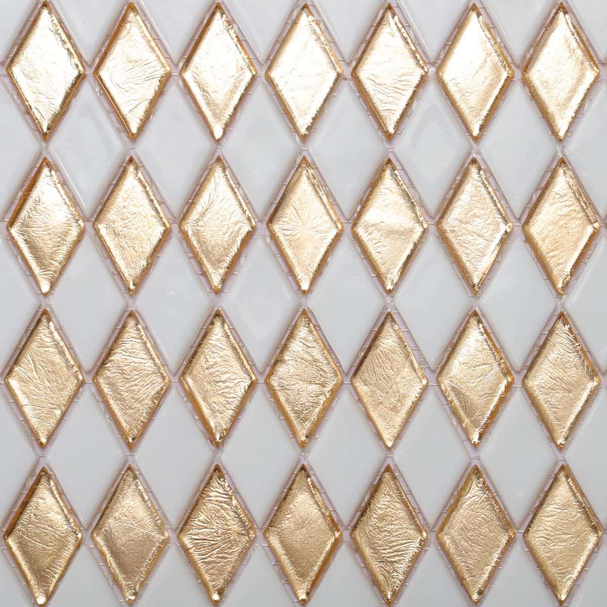 Gold&White Checkerboard Diamond Glass Mosaic Tiles