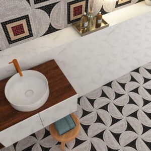 Piastrelle a mosaico in marmo – bianco / nero, artigianale