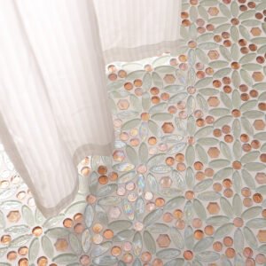 Polished White and Orange Oval Glass Mosaic Tiles