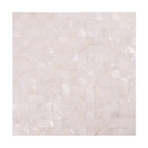 Full view of 20mm square white shell mosaic tile with natural shine