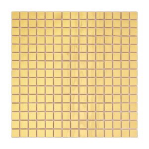 Full sheet of 24K gold flat square glass mosaic tiles with uniform layout