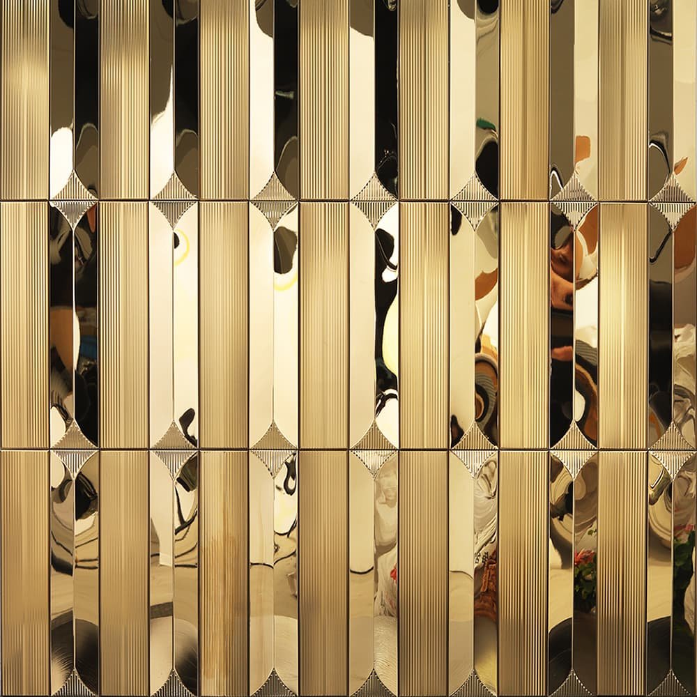 Gold Flute Long Subway Stainless Steel Mosaic Wall Tile