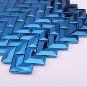 Metallmosaikfliesen – Blau, Chevronmuster, Spiegeloptik