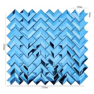 Metallmosaikfliesen – Blau, Chevronmuster, Spiegeloptik