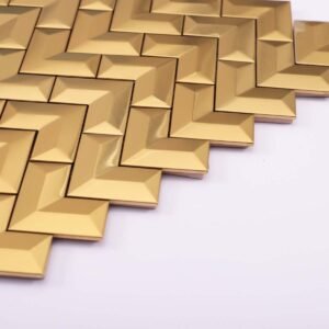 Mosaikfliesen aus Edelstahl – Goldfarben, Chevronmuster, gebürstet, 3D-Struktur