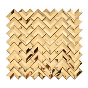 Front view of gold chevron metal mosaic wall tile