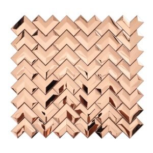 Front view of 3D rose gold stainless steel chevron mosaic tile