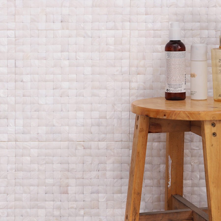 Mosaïque en nacre – blanc, carré, 3D, poli, pour crédence
