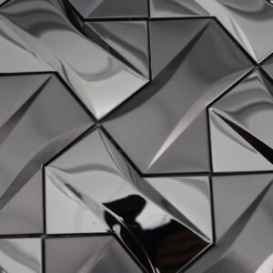 Mosaikfliesen aus Edelstahl – Schwarz, geometrisches Muster, 3D-Struktur, für Wände