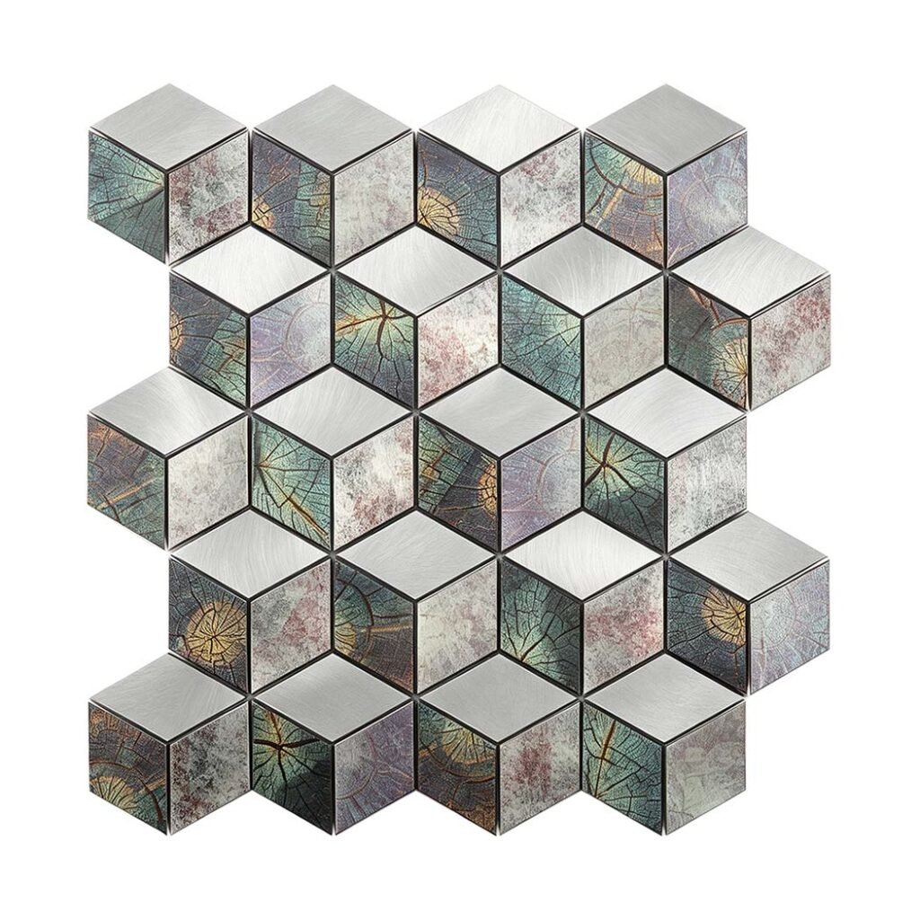 Piastrelle a mosaico in alluminio – a cubi, a motivi geometrici, 3D, per pareti