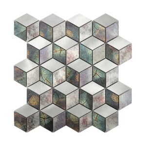 Full sheet front view of 3D cube flat surface aluminum wall mosaic tile