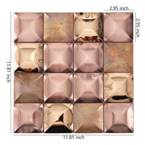 3D-metallmosaik i roséguld av rostfritt stål och koppar för köksstänkskydd