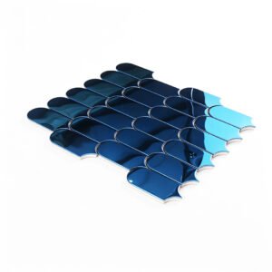 Mosaïque en acier inoxydable – bleu, motif écailles, pour mur