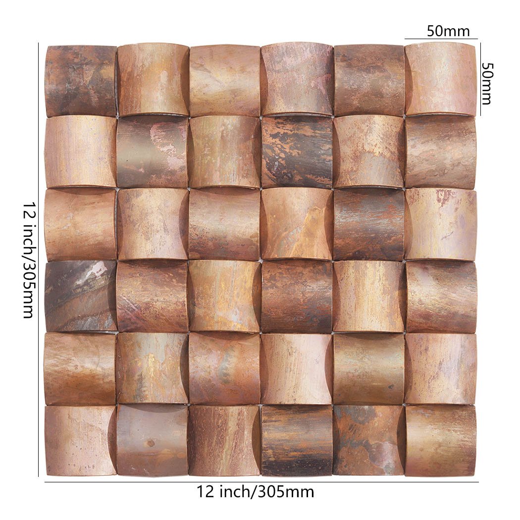 Antique copper 3D square metal mosaic tile sheet with 50 x 50 mm pieces