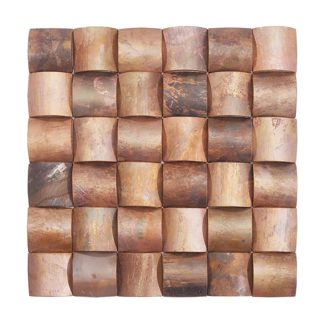 Antique copper 3D square metal mosaic tile sheet with a curved surface design
