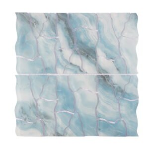 Aqua blue white cracked irregular glass mosaic tile sheet with wave-like patterns