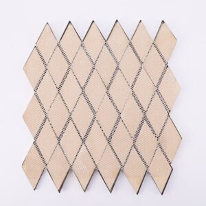 Mosaïque en acier inoxydable – blanc / doré, en losange, 3D, pour mur