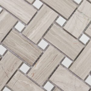 Piastrelle a mosaico in marmo – bianco / beige, a intreccio, quadrato