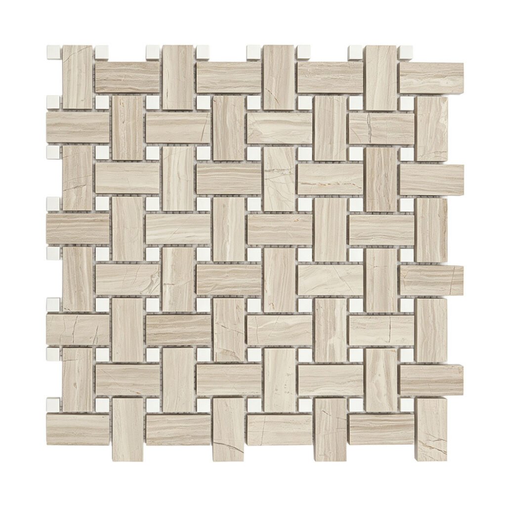 Piastrelle a mosaico in marmo – bianco / beige, a intreccio, quadrato