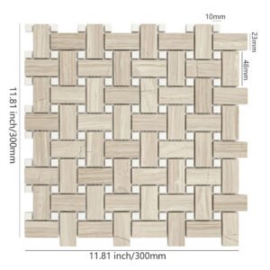 Piastrelle a mosaico in marmo – bianco / beige, a intreccio, quadrato