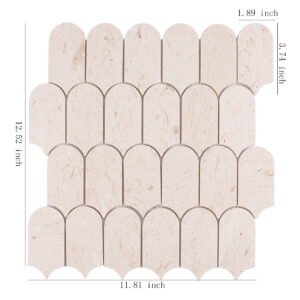 Mosaico de travertino – beige, escamas de pez, formato alargado, para suelo