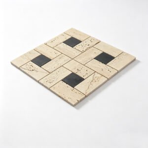 Piastrelle a mosaico in travertino – nero / beige, a motivi geometrici