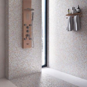 Piastrelle a mosaico in vetro – beige, iridescente