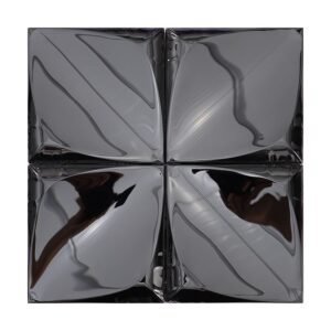 Front view of a black stainless steel mosaic tile composed of four convex petal forms