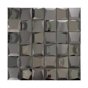 Mosaikfliesen aus Edelstahl – Schwarz, Quadrate, 3D-Struktur, für Wände
