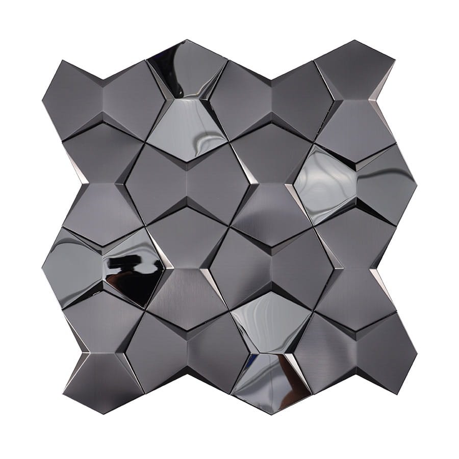 Mosaico metálico – negro, 3D, cepillado, efecto espejo, para pared