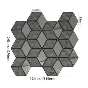 Vintage sort metalmosaik med kube- og rombemønster til køkken- og badeværelsesvæg