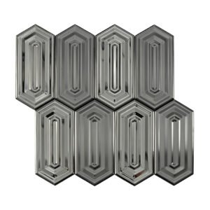Black picket shape stainless steel mosaic tile sheet front view with mirror and brushed texture