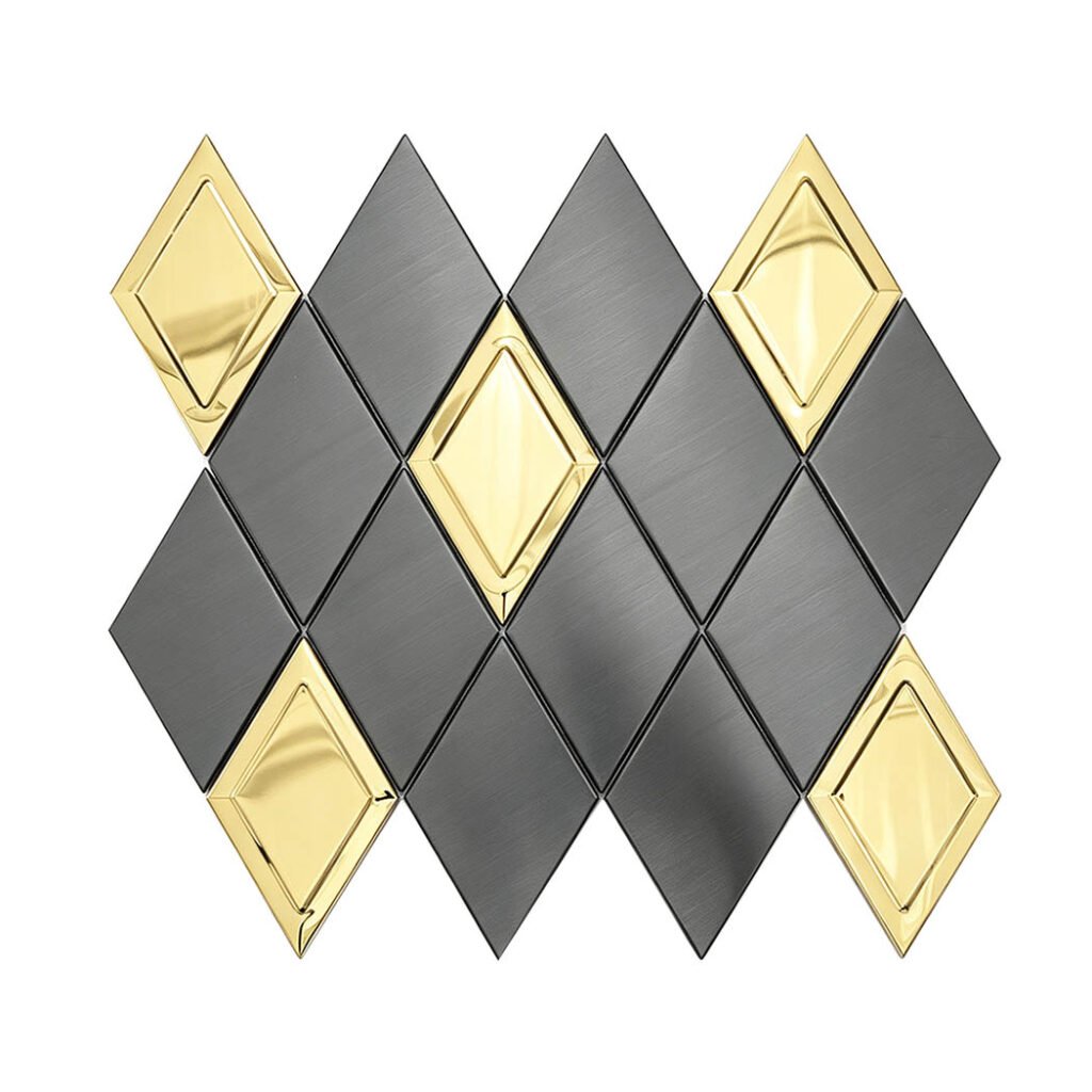Mosaico de acero inoxidable – negro / dorado, rombo