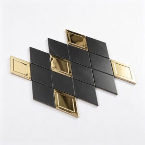 Mosaico de acero inoxidable – negro / dorado, rombo