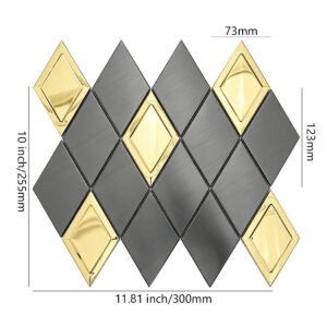 Mosaico de acero inoxidable – negro / dorado, rombo