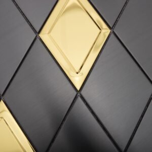 Mosaico de acero inoxidable – negro / dorado, rombo