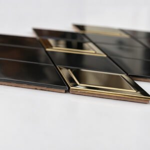 Mosaico de acero inoxidable – negro / dorado, rombo