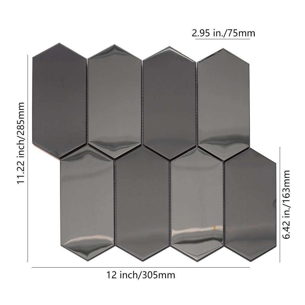 Black hexagon stainless steel mosaic sheet with brushed and glossy mixed finish