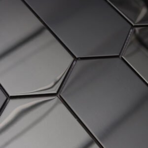 Mosaikfliesen aus Edelstahl – Schwarz, Sechsecke, gebürstet, glänzend
