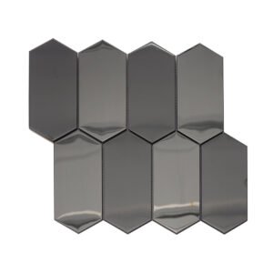 Black hexagon stainless steel mosaic tile sheet with brushed glossy surface