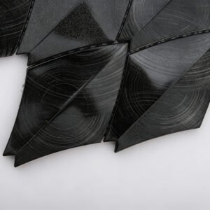 Mosaico de alumínio preto em forma de folha para paredes decorativas interiores secas
