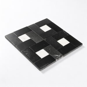 Mosaico de mármol – blanco / negro, cuadrado, geométrico — BJ-6B0CCA999AC7